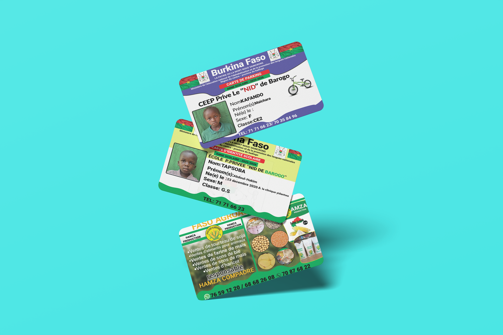 Carte de visite, scolaire et parking