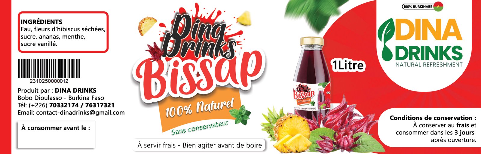 🥤 Étiquette de jus de bissap fraîche et naturelle