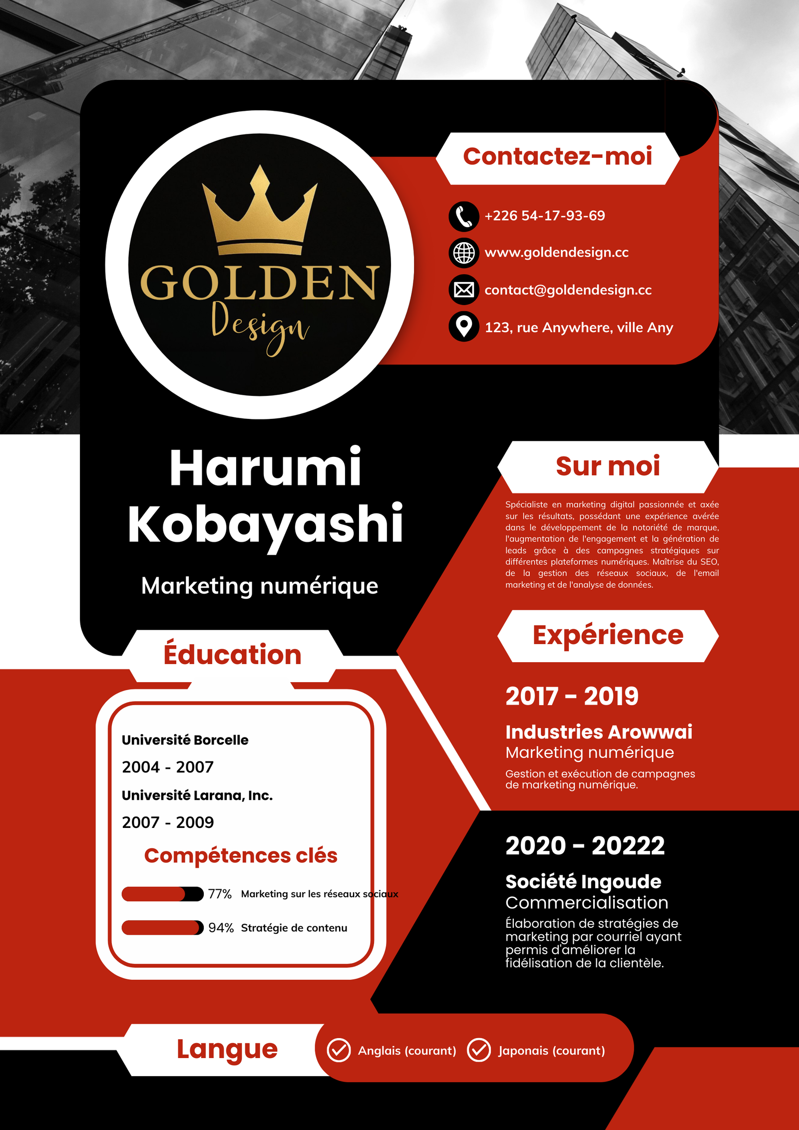 Creation graphique pour CV Impulsion Moderne par Golden Design